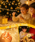 Children playing with 164 Feet Of 500 LED Fairy Lights With Bendable Silver Copper Wire Firefly String Lights around gifts