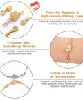18 Pcs Magnetic Necklace Clasp Set With 3 Styles In Gold And Silver, round, rose, cylindrical connectors shown on bracelet