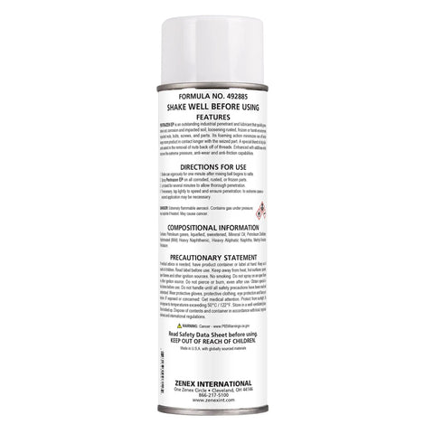 Back view of a can of Foaming Rust Penetrant Spray For Seized Bolts And Corroded Parts With Heavy Duty Lubricant And Moisture Displacing Formula Penetrating Oil To Break Rust Loose On Vehicles Farm Equipment And Industrial Machinery Two Pack, showing instructions and warnings.