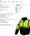 Hi-Vis Lime Safety Bomber Jacket With Quilted Lining, Weatherproof Polyester Shell, Five Pockets Including Cell Phone Pocket