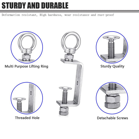 Beefed Up 304 Stainless Beam Clamps With M10 Ring Screw, Adjustable And Rust Resistant I Beam Clamps close-up view