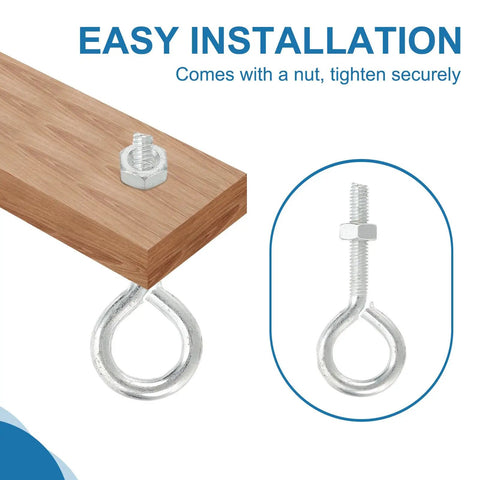 Heavy Duty M5x30mm Shoulder Swing Lifting Eye Bolts With Nuts 20 Pack Carbon Steel mounted on wood for easy installation.