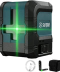 Bright Green Laser Level With USB C Charging, 100ft auto level cross line tool, compact, slick and precise, rechargeable with magnetic bracket.