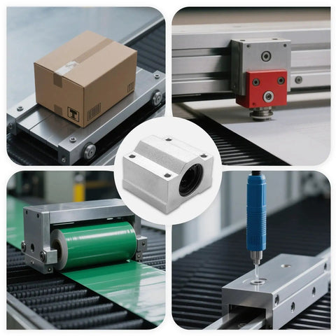 Collage of 4 Pack 16Mm ID Linear Motion Ball Bearing Slide Block Aluminum Bushing For Linear Rail Guide Shaft CNC Machines