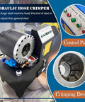 Heavy Duty Electric Hydraulic Hose Crimper And Rock Solid Swage Press features a robust crimping machine with control panel and device.