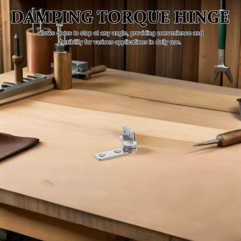 Torque Damping Door Hinges For Cabinets And Equipment Doors 90 Degree Positioning Friction Stainless Steel 304 on a workbench