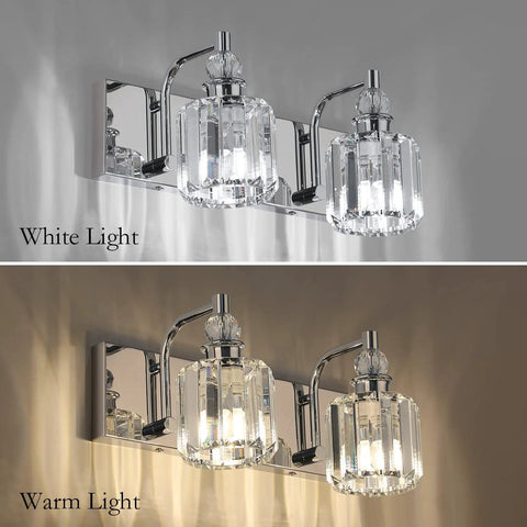 Crystal Vanity Lights Two Light Modern Chrome Sleek Bathroom Vanity Fixture over Mirror with E26 Socket 60W Max LED