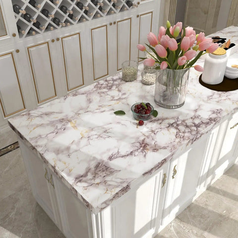 Marble Peel And Stick Wallpaper White And Brown Easy Peel Self Adhesive Vinyl Contact Paper Waterproof Removable Covering For Countertops Kitchen Cabinets Desks Backsplashes And Shelves 15.7 Inch By 78.7 Inch Renter Friendly Decor on kitchen counter.