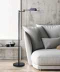 Modern living room with Dimmable LED Pharmacy Floor Lamp With Full Range Dimming And 360 Degree Swing Arms, Adjustable Height.