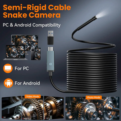 1080P Endoscope Camera With Light For Tight Spaces Pro Grade Industrial Borescope With Built In LED Illumination Clear Visuals For Engine Bays Drains And Wall Cavities Includes 32GB Card, semi-rigid cable for PC and Android