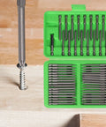 Check Out This Epic 50 Piece Extra Long Reach Screwdriver Bit Set That Nails Deep Recess Jobs In HVAC Auto And Electrical Repair While Handling High Torque Without Bending For Serious Impact Driver Pros. 50pc steel bits in green case