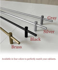 Four colored metal shelf rails including brass for 12 Inch Brass Finish Metal Shelf Guard Rail Set For Shoes, Racks And Displays, No Slip Fence Keeps Items From Sliding, Fits Most 8 To 12 Inch Shelves, Durable Storage Safety Enclosure For Home And Office