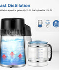 1 Gallon Water Distiller Timeable With 304 Stainless Steel Filter And CNC Timing LCD Display transparency arrows highlight