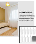 Go To Heavy Duty Blind Repair Pins And Vertical Shutter Clip Kit For Curtain Replacement Hardware Plantation Treatments Quick Snap Fix Window Shades Bundle in a bedroom setting with clips and pins displayed.