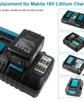 Four Port 18V Fast Charger For Makita Lithium Ion Batteries With Dual USB, Replaces DC18RC, DC18RD, image collage.