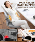 Ergonomic 3-In-1 Lumbar Support Pillow With Triple Fusion Back Massager And Heat For Sciatica Pain Relief used at a desk for pain relief.