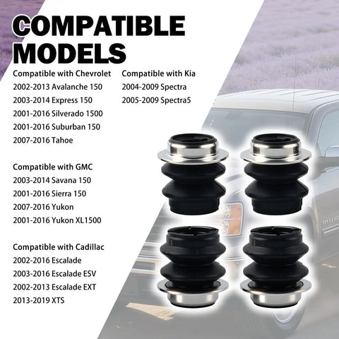 Silicone Brake Caliper Slide Pin Bushing Kit For Front Disc Brakes Calipers 4 Piece, compatible models list and product image