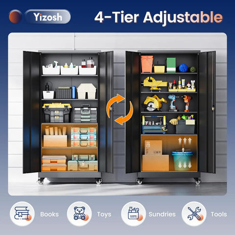 Beefy 75 Inch Rolling Metal Garage Storage Cabinet With Locking Doors And Adjustable Shelves Heavy Duty Steel Tool Cabinet