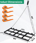 Beefy Heavy Duty 4 Ft Driveway Grader Power Rake With 4 Ft Chain dimensions and included orange straps shown