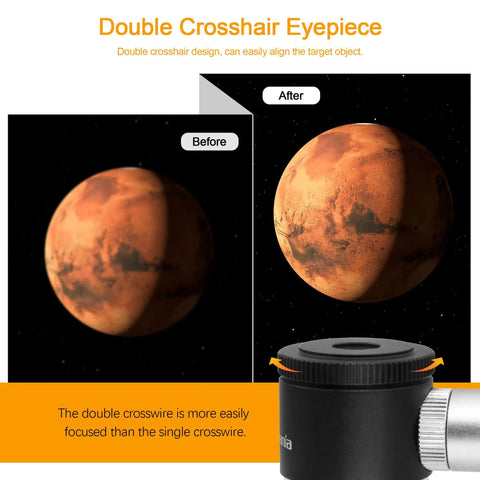 Before and after view of Mars using Twelve Point Five Millimeter Illuminated Reticle Plossl Eyepiece With Adjustable Image And Reticle Focus And LED Illumination For Crisp Clear High Contrast Telescope Viewing