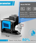 Powerful 750W Whole House Water Pressure Booster Pump with smart variable speed, self priming, 80 PSI, 164 ft head, model PM750S.