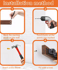Installation steps for Rustic Wood Wall Mount Broom Mop Holder Organizer With 3 Racks And 4 Hooks Garden Tool Hanger