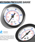Close-up of pressure gauge from One Quarter Inch NPT Air Filter Regulator Kit With Gauge For Compressors 0 To 145 PSI.