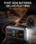 Roadside Lifesaver All In One Jump Starter With Air Compressor, displaying 160 PSI and charging car battery