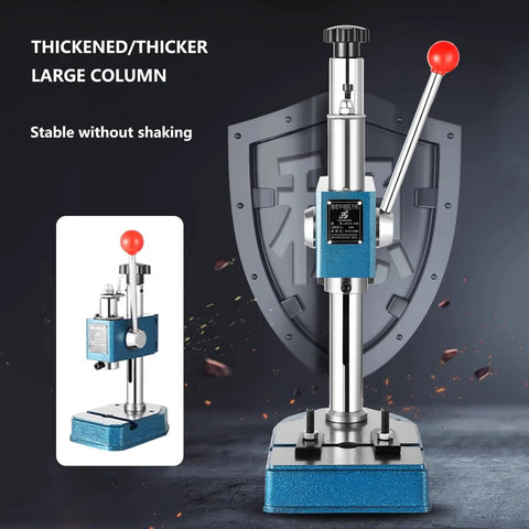 Heavy Duty Arbor Press Manual Benchtop Metalworking Beast Mode Auto Retract tool with sturdy blue base and stable large column.