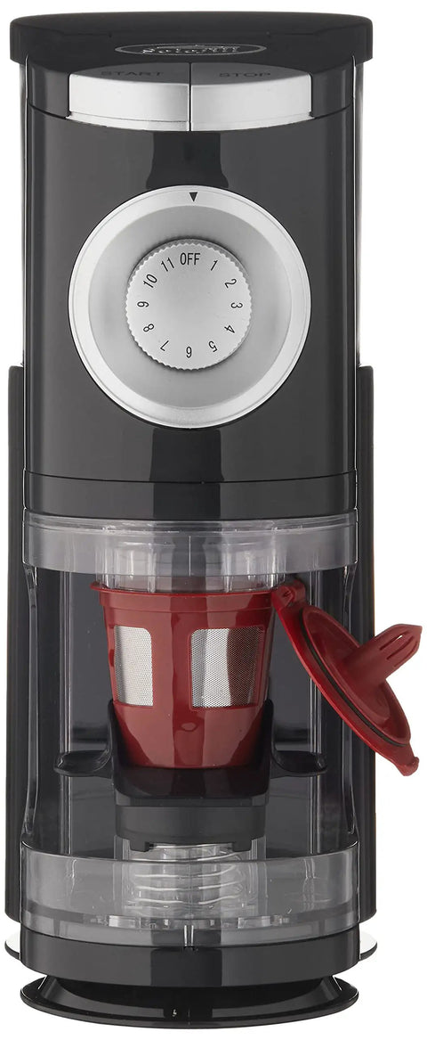 No Sweat Automatic 2 In 1 Coffee Grinder For Single Serve Pods And Fresh Beans Delivers Foolproof Precision Grinding in matte black.