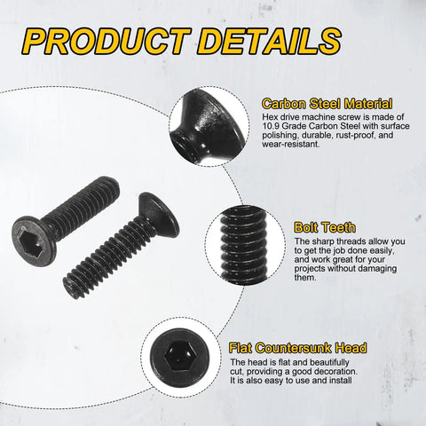 Heavy Duty M2x8 Flat Head Socket Cap Screws 100 Piece Set Carbon Steel Grade 10.9 with countersunk head and bolt teeth