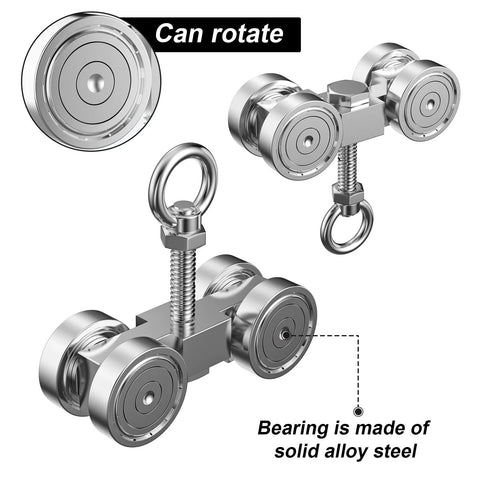 Four Wheel Trolley Assembly With Silent M10 Bolt And Nuts Including Lifting Eye Nut For One To Five Eighths Inch Wide Unistrut Channel