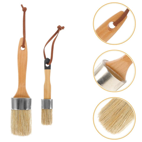Two Piece Wood Handle Paint And Stain Brush Set With Oval Synthetic Bristles for Furniture Walls And Decks Staining And Painting