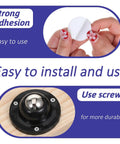 Premium Self Adhesive Caster Wheels For Furniture Legs Featuring A Rock Solid 360 Degree Low Profile Swivel Design Made From Heavy Duty Abs And Brushed Stainless Steel In Matte Black close-up of installation showing adhesive backing and swivel base.