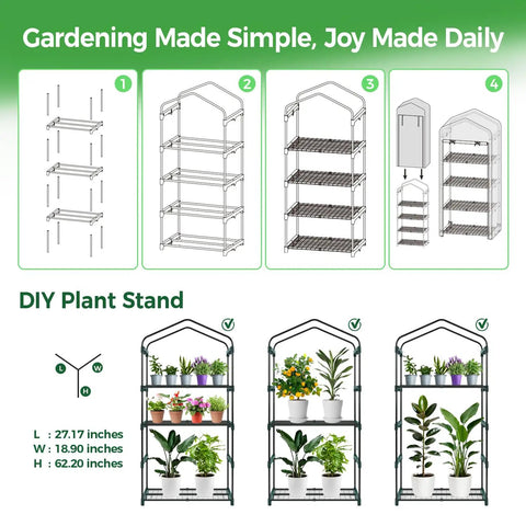 Portable Indoor Outdoor Greenhouse With Four Tier Rack For Seedlings 27 By 19 By 62 Inches Small Plant House With Durable PE Cover Boosts Early Growth And Provides Humidity Shield Ideal Garden Gift For Women Men