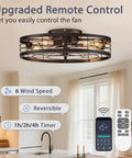 Premium Caged Ceiling Fan And Light With Remote Flush Mount Farmhouse Style Bladeless Design For Kitchen Bedroom Total Game Changer Industrial Black Decor with remote control and clear bulbs.