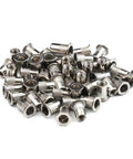 40 Pack Stainless Steel Rivet Nuts With Threaded Inserts For Metal Wood Plastic And Fiberglass Fixing In M3 M4 M5 M6 M8 M10 Sizes durable silver fasteners piled together.