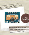LD2410C 24GHz Millimeter Wave Radar Sensor Module for Non Contact Human Presence Detection, FMCW Signal Processing, High Sensitivity, Serial Port IO Level Output, ISM Band Compatible, Plug And Play Integration, PCB module with TX RX OUT GND VCC pins
