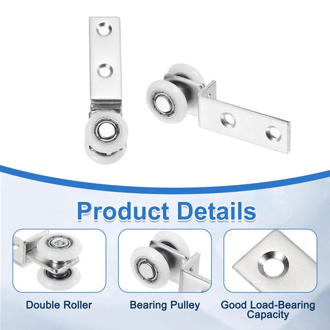 Two Pack Curtain Hanging Wheel Set For Window Track Rollers Smooth Bearing Pulley Trolley Assembly For Curtain Sliding Doors And Cabinets Silver Finish Easy Glide Durable Track Hardware, showing detailed product features.