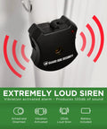 Vibration activated alarm with 120dB siren, armed and disarmed indication, battery included. Guard Dog Security branding.