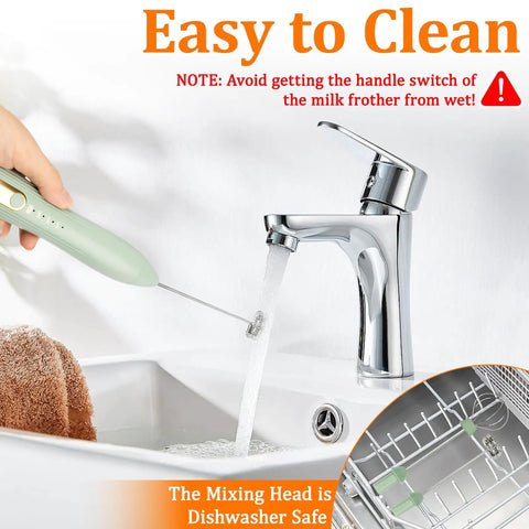 Rechargeable Milk Frother Wand With Stand USB C Handheld Mixer 2 Whisk Heads 3 Speeds Breezy Foam Easy Clean demonstration
