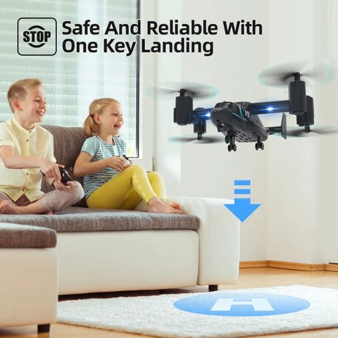 Grab And Go Beginner Friendly Drone With 720P HD Camera landing near kids on couch indoors