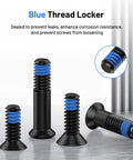 Rock Solid Red Dot Screw Kit With M4 And Six Thirty Two Threads Blue Thread Locker For Rmr Optics showing black screws with blue thread locker.