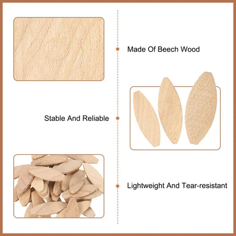 1000 Pack Wood Joiner Biscuits 45x16x3.8mm Beech Wood Durable Joinery Tools for Cabinets Shelves and DIY Projects, close-up view