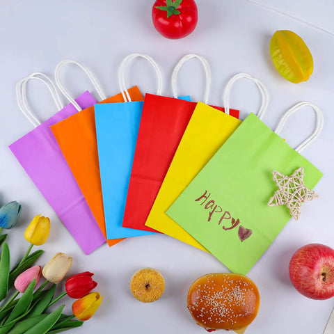 32 Pack Kraft Paper Gift Bags With Handles Six Color Rainbow Set For Birthday Parties Baby Showers Weddings And Crafts