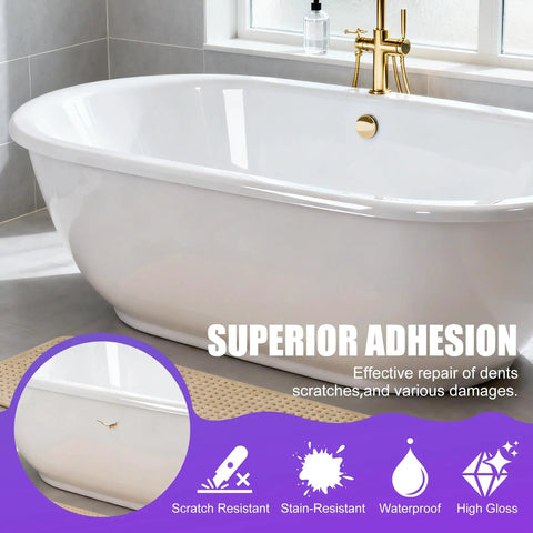 White bathtub showcasing repair with White Multi-Surface Touch Up Paint Pen Set 7oz No Fuss Glossy And Matte Quick Dry Odorless Waterproof Formula