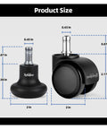 No Sweat Office Chair Bell Glides Replacement With Fixed Feet Wheel Stopper For Swivel Chairs And Stools Featuring 7/16 X 7/8 Stem, showing size measurements of glides.