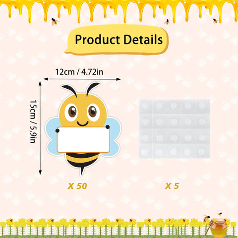 Bee Cutouts For Classroom Decorations 50 Pack Name Tags And Desk Nameplates Cute Bee Style Labels For Cubbies 5.9 By 4.7 Inches