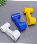 Five Piece Automatic Bird Water Dispenser Set With Dual Drinking Ports Hassle Free Install Drip Proof Auto Refill Cups For Parrots And Pigeons Super Convenient No Mess Design For Home Or Pet Shop Use Random Colors - Plastic clips in blue, yellow, and white.