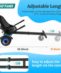 Image of a Hoverfly Kart Attachment for 6.5 to 10 Inch Hoverboards with adjustable frame and handlebars on a blue background.